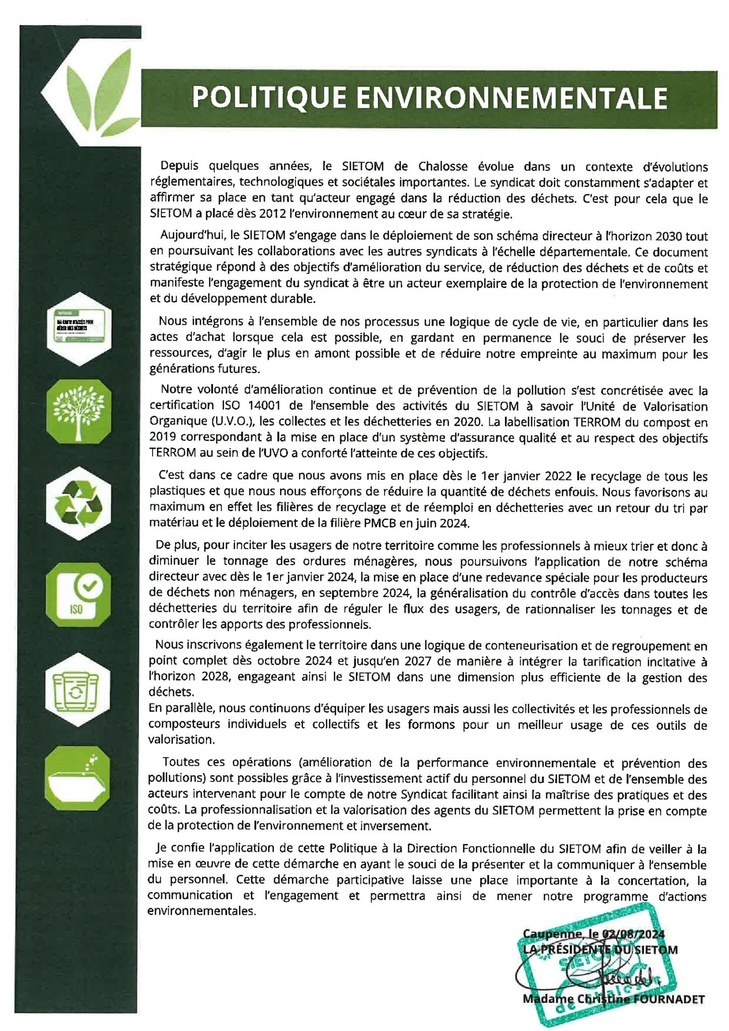 POLITIQUE ENVIRONNEMENTALE signee 02 08 2024